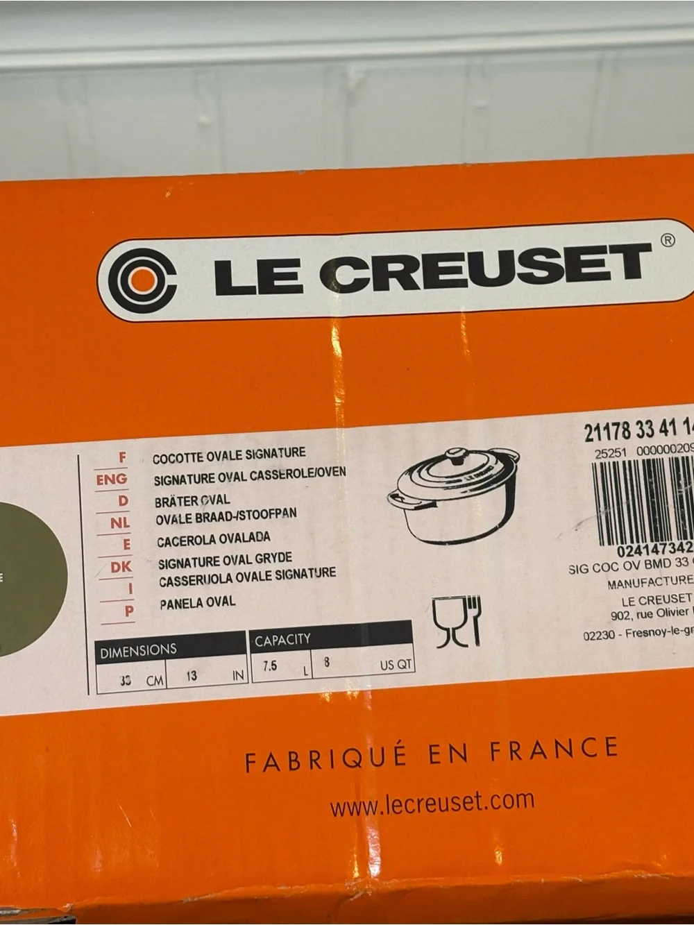 Le Creuset Signature Enameled Cast Iron Oval Dutch Oven 7.5 qt. Olive